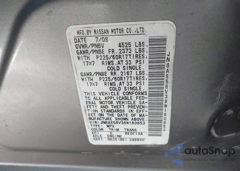2009 Nissan Rogue Sl z USA, uszkodzony, nr VIN JN8AS58V39W160853